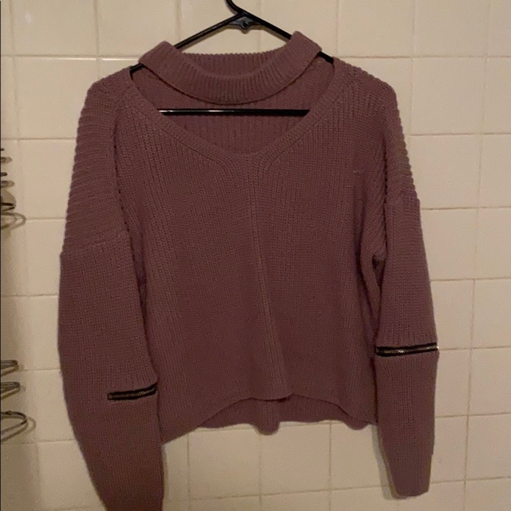 Purple long sleeve low neck shirt